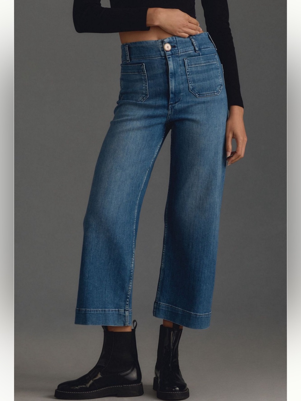 Maeve The Colette Medium Blue High-Rise Cropped Wide-Leg Jeans